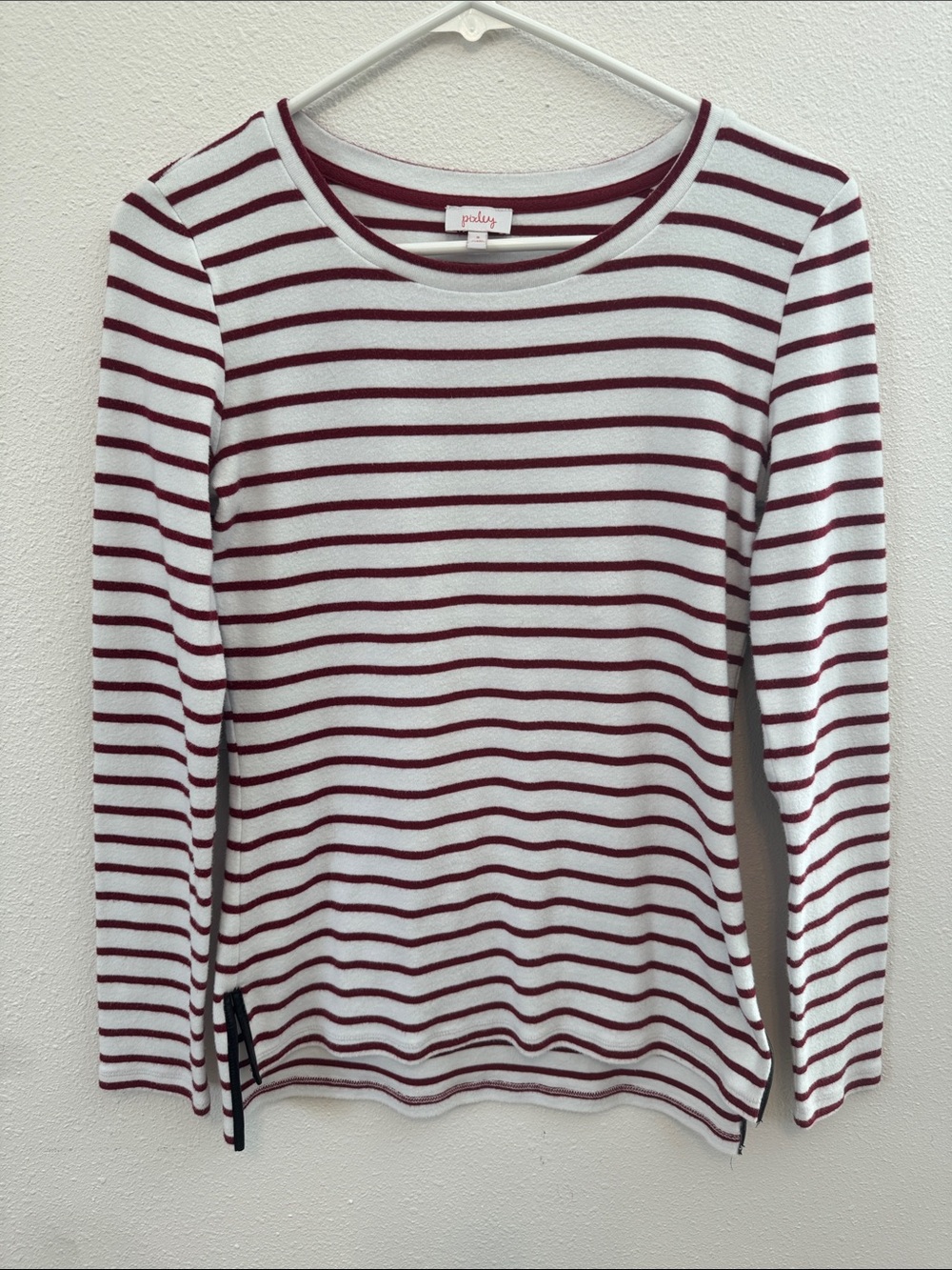 Pixley Red- Striped Long-Sleeve Crewneck Top w/ Leather-Like Elbow Pads